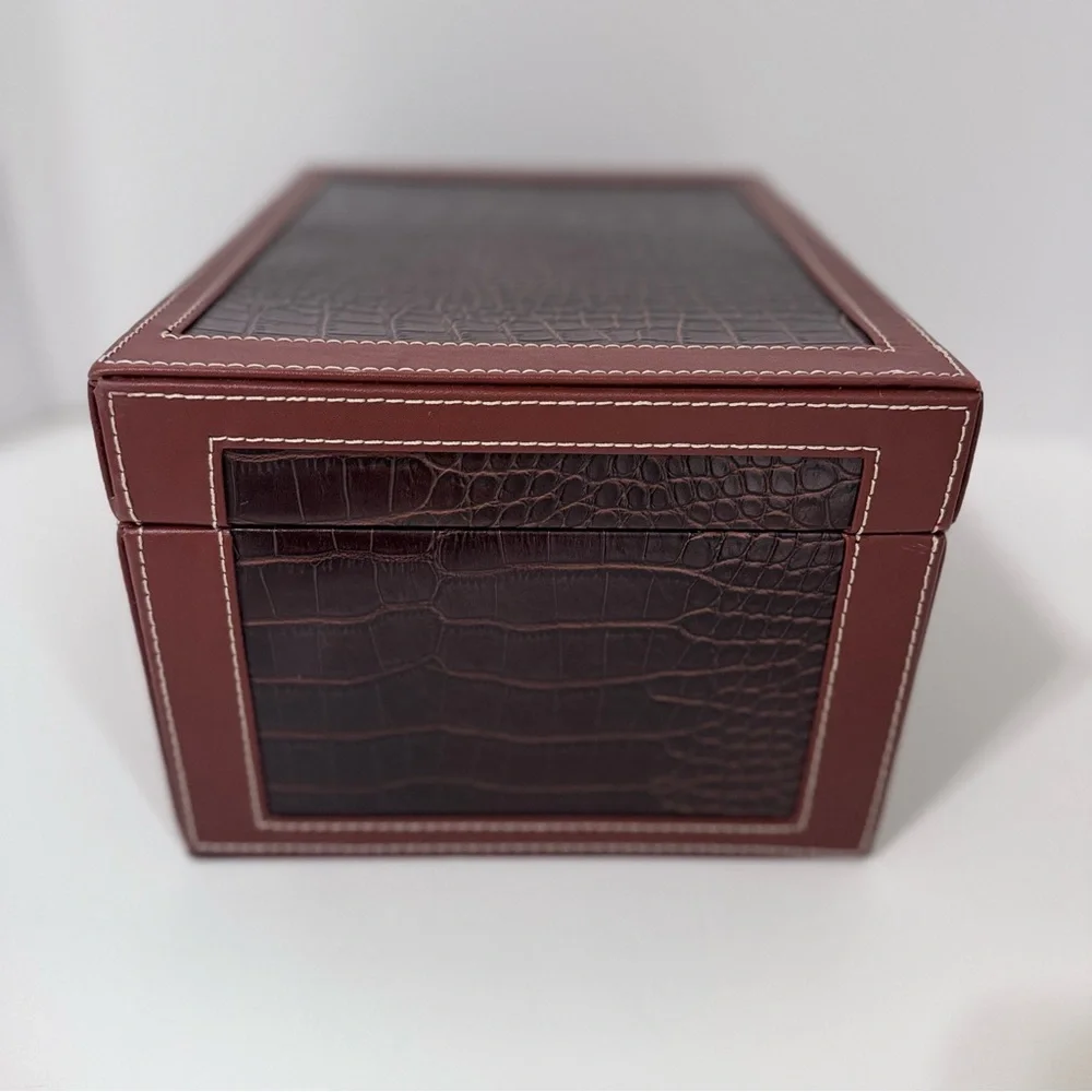 Brown Crocodile Embossed Leather Look Large Storage Keepsake Box Organizer